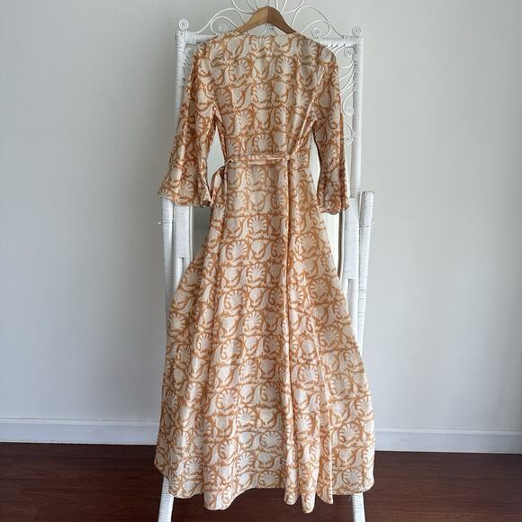 Hannah Artwear Luna Wrap Dress OS Silk Indian Block Print Boho Ruffle Feminine - Picture 6 of 14